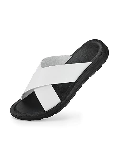 Phefee Men's Sandals Cross Slides Soft Cushion Footbed Comfort Athletic Slippers Indoor and Outdoor Beach Sandals