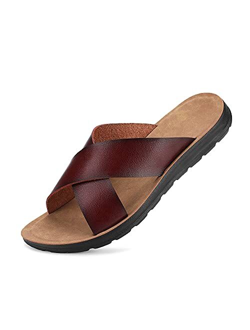 Phefee Men's Sandals Cross Slides Soft Cushion Footbed Comfort Athletic Slippers Indoor and Outdoor Beach Sandals