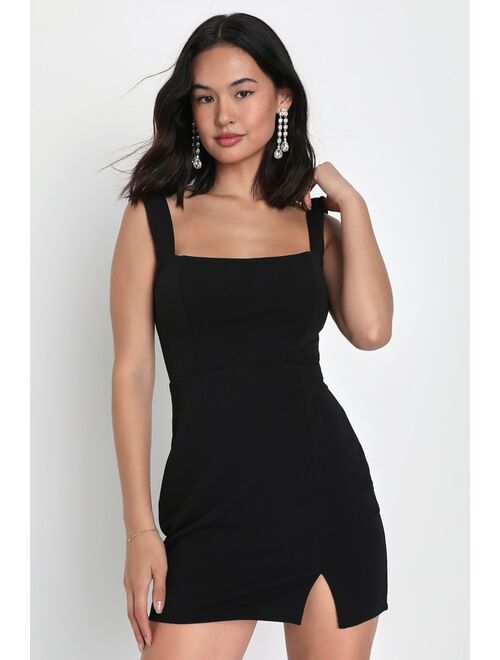 Lulus Social Sensation Black Square Neck Homecoming Mini Bodycon Dress