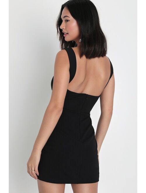 Lulus Social Sensation Black Square Neck Homecoming Mini Bodycon Dress