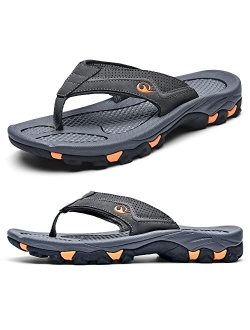 AOV Mens Beach Flip Flops,Waterproof Athletic Outdoor Thong Sandals, Comfortable Arch Support Non-Slip Leather Sandals