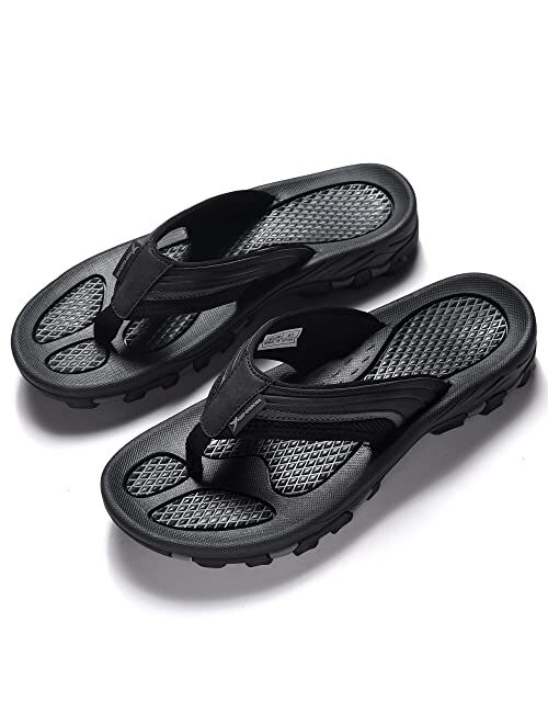 AOV Mens Beach Flip Flops,Waterproof Athletic Outdoor Thong Sandals, Comfortable Arch Support Non-Slip Leather Sandals