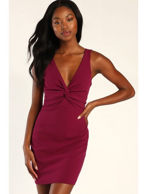 Lulus Must Be a Twist of Fate Dark Magenta Homecoming Bodycon Mini Dress