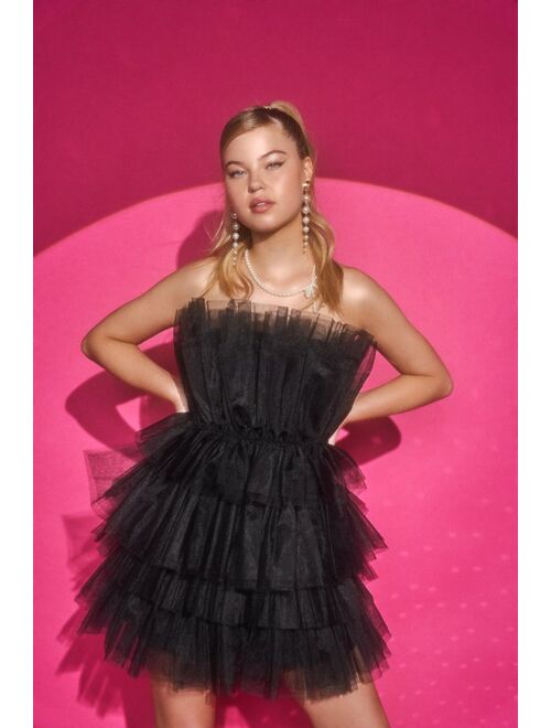 Lulus Tulle Intentions Black Strapless Tiered Tulle Homecoming Mini Dress