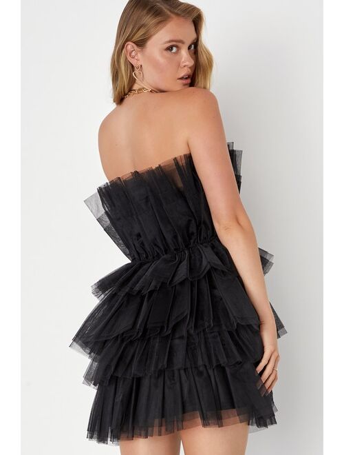 Lulus Tulle Intentions Black Strapless Tiered Tulle Homecoming Mini Dress