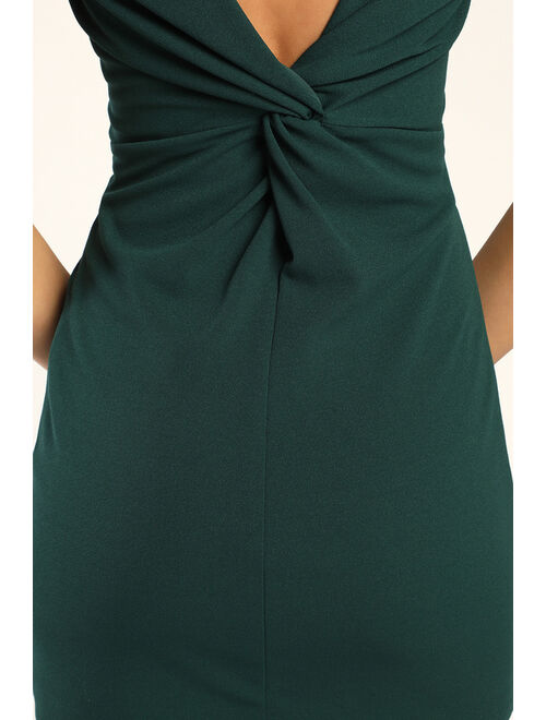 Lulus Twisted Chic Hunter Green Twist-Back Homecoming Mini Bodycon Dress