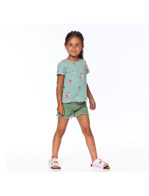 DEUX PAR DEUX Girl Printed Short Sleeve Tee Frosty Green Strawberry - Child