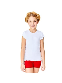 GOXU Girls' Ribbed Knit Short Sleeve T Shirt Casual Basic Crewneck Tee Tops