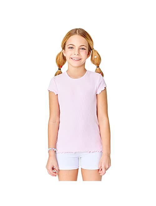 GOXU Girls' Ribbed Knit Short Sleeve T Shirt Casual Basic Crewneck Tee Tops