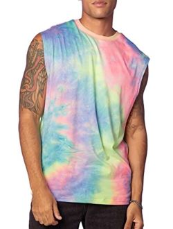 Men's Tie Dye Round Neck Tank Top Casual Sleeveless Muscle Shirt