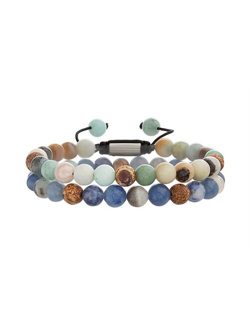 1913 Men's Multi Gemstone Beaded Adjustable Bracelet Duo Set