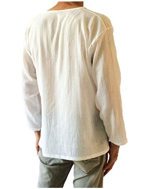 Love Quality Men's White T-Shirt 100% Cotton Hippie Shirt V-Neck Beach Yoga Top