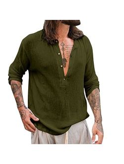 Rela Bota Men's Casual Henley Shirts Long Sleeve Solid Color Beach T Shirts Hippie Yoga Summer Top