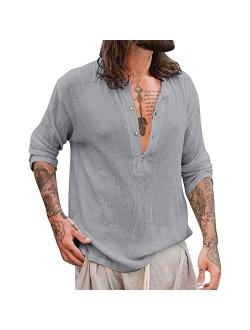 Rela Bota Men's Casual Henley Shirts Long Sleeve Solid Color Beach T Shirts Hippie Yoga Summer Top