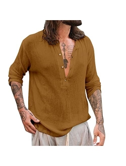 Rela Bota Men's Casual Henley Shirts Long Sleeve Solid Color Beach T Shirts Hippie Yoga Summer Top