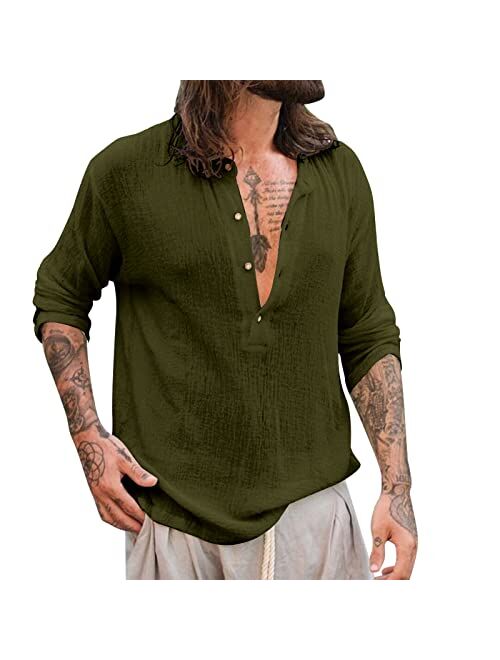 Rela Bota Men's Casual Henley Shirts Long Sleeve Solid Color Beach T Shirts Hippie Yoga Summer Top