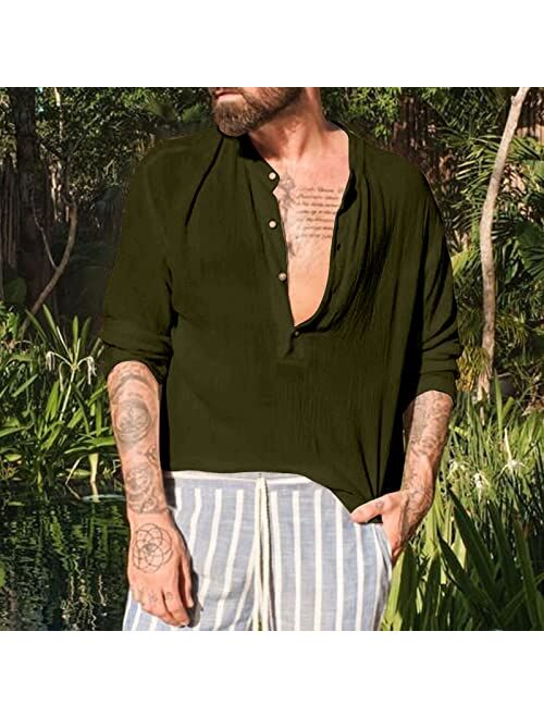 Rela Bota Men's Casual Henley Shirts Long Sleeve Solid Color Beach T Shirts Hippie Yoga Summer Top