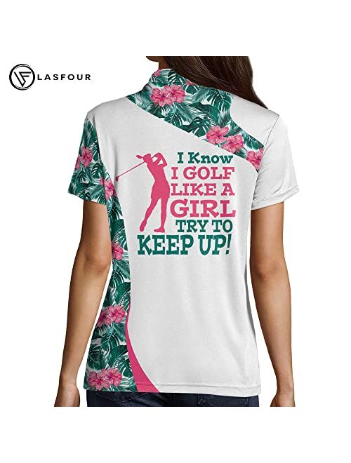 LASFOUR Custom Womens Golf Shirts Short Sleeve, 3D Funny Golf Outfits for Women, Funny Golf Shirts for Women