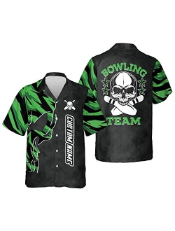 LASFOUR Personalized 3D Skull Bowling Hawaiian Shirts for Men, Bowling Button-Down Short Sleeve Hawaiian Bowling Team Shirts