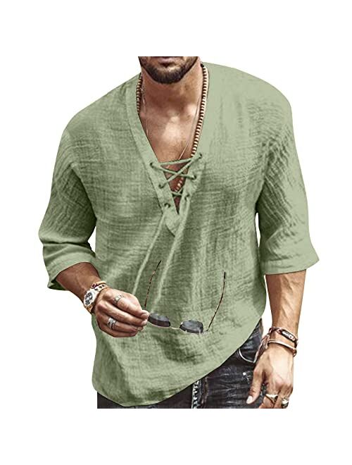 Rela Bota Men's Fashion Shirt Short Sleeve Beach V-Neck Drawstring Printing Yoga African Summer Top