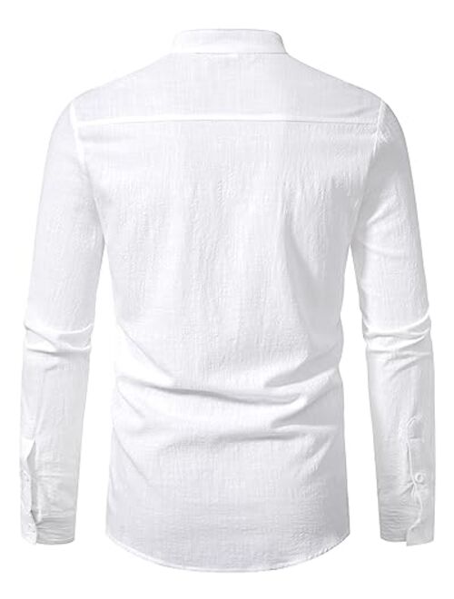 Hakjay Cotton Linen Shirts for Men Casual Shirts Lightweight Long Sleeve Henley Beach Shirts Hawaiian T Shirts for Men