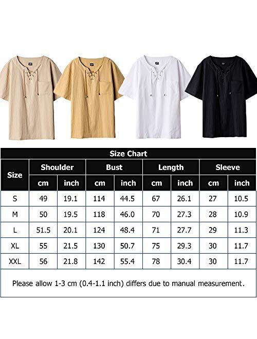 Fashonal Men's Cotton Linen Hippie Shirts Casual Lace Up Tunic V-Neck Yoga Beach Top