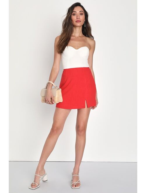 Lulus Effortless Outlook Ivory Linen Mini Skirt