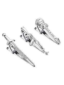 Sanfenly Tie Clips for Men Unique Personalized Cross Shark Fish Hook Sword Gun Guitar Octopus Limb Tree Compass Tie Bar Set