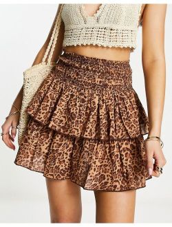 festival shirred waist rara mini skirt in animal print