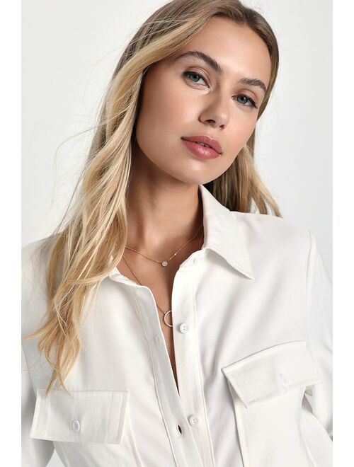 Lulus Simply Modern Ivory Long Sleeve Button-Up Top