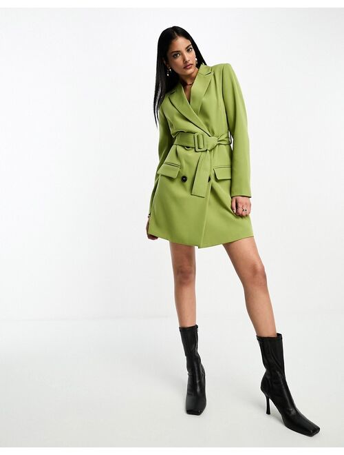 4th & Reckless belted blazer dress in olive green