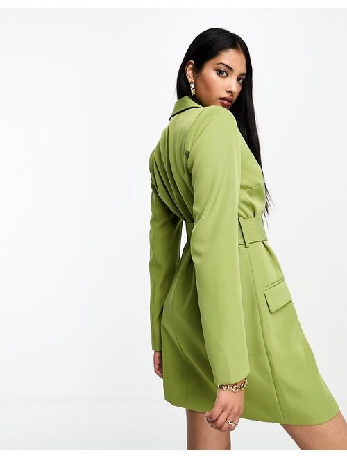 4th & Reckless belted blazer dress in olive green