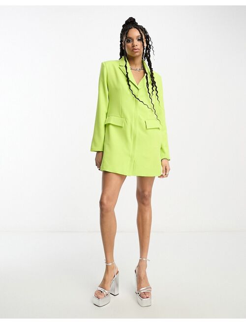 Extro & Vert boxy blazer dress in chartreuse with button details