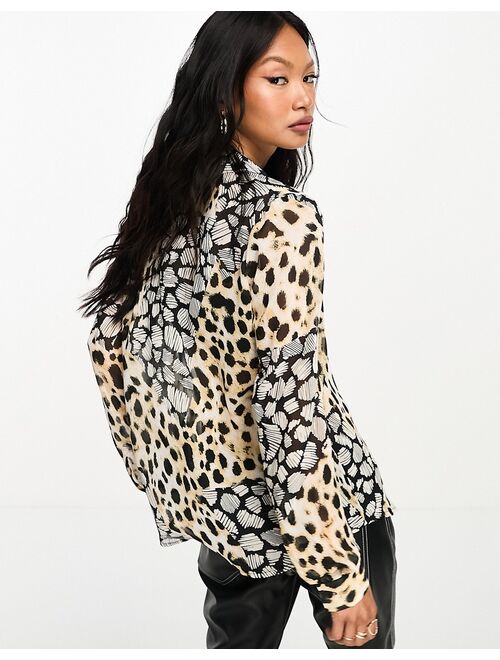 ASOS DESIGN long sleeve soft shirt in mixed animal scarf print