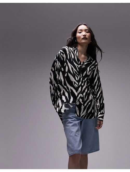 Topshop oversized zebra printed shirt in monochrome