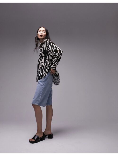 Topshop oversized zebra printed shirt in monochrome