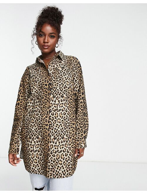 Pieces longline shirt in leopard print