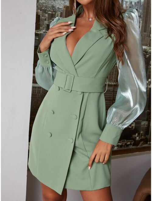 D&M D M Double Button Buckle Belted Blazer Dress