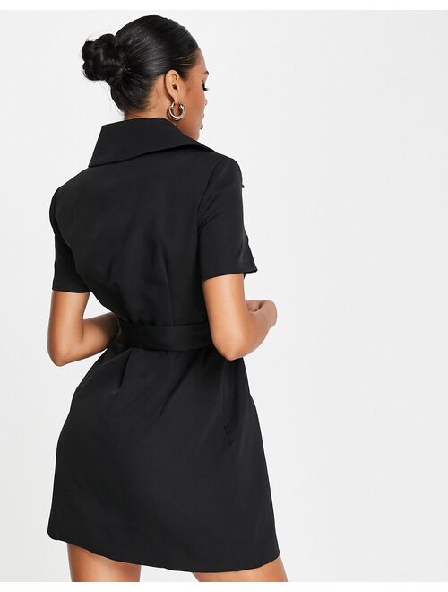 Unique21 short sleeve belted blazer dress in black