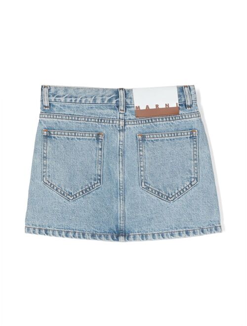 Marni Kids logo-patch denim skirt