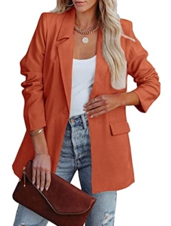 Women's Casual Blazers Long Sleeve Open Front Button Work Office Blazer Jackets with Pockets