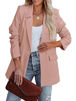 Women's Casual Blazers Long Sleeve Open Front Button Work Office Blazer Jackets with Pockets