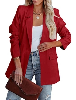 Women's Casual Blazers Long Sleeve Open Front Button Work Office Blazer Jackets with Pockets