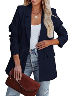 Women's Casual Blazers Long Sleeve Open Front Button Work Office Blazer Jackets with Pockets