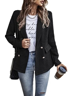 Women's Casual Blazers Long Sleeve Open Front Button Work Office Blazer Jackets with Pockets