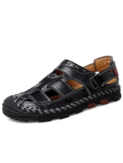 MAIZUN Men's Leather Sandal Closed Toe Sport Sandals Outdoor Summer Fisherman Beach Shoes