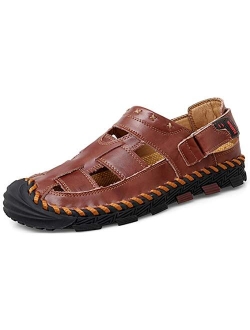 MAIZUN Men's Leather Sandal Closed Toe Sport Sandals Outdoor Summer Fisherman Beach Shoes