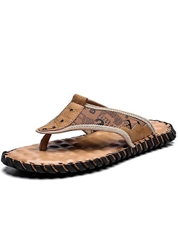 COSIDRAM Men's Leather Sandals Summer Fashion Luxury Flip Flops Casual Slippers Flat Beach Shoes for Adult Indoor Outdoor Comfort