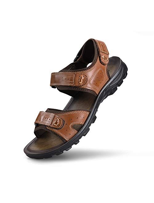 FIEEIF Sandals for Men Leather Open Toe Outdoor Athletic Comfortable Fisherman Sandal Men's Summer Casual Shoes