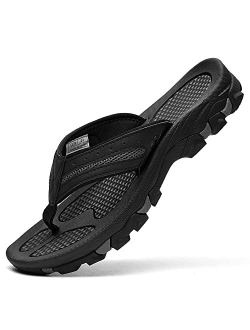 BROYON Mens Beach Flip Flops Thong Sandals Comfort Slip-on Arch Support Summer Quick Dry Athletic Sport Sandals US Size 7.5-13